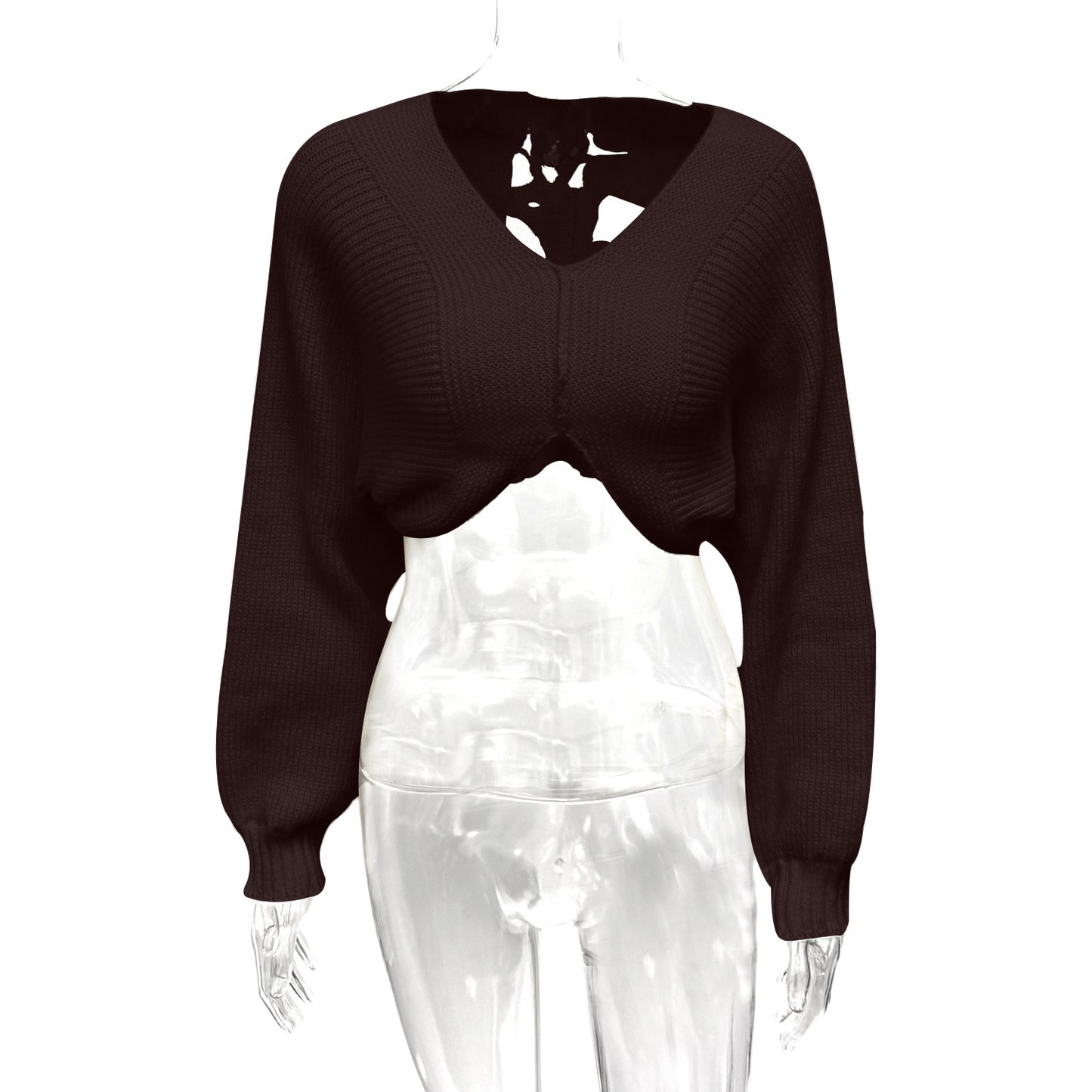 V-neck Midriff-baring Short Temperamental Knitted Sweater
