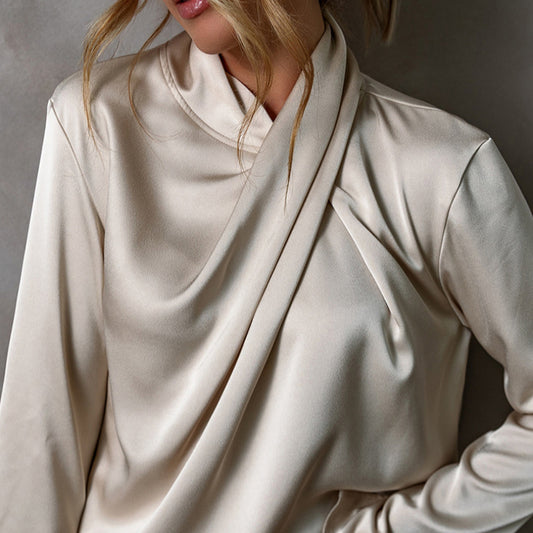 Ensfarvet Satin Chiffon Bluse til Kvinder