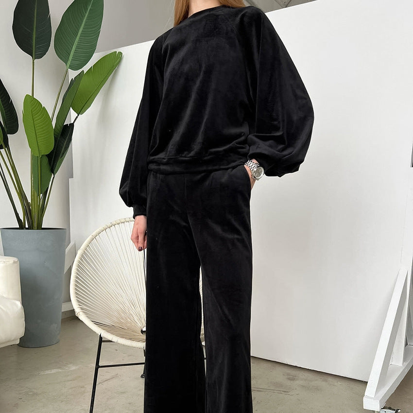 Loose Comfortable Soft SpringSummer Velvet Long-Sleeve Pajama Set For Women
