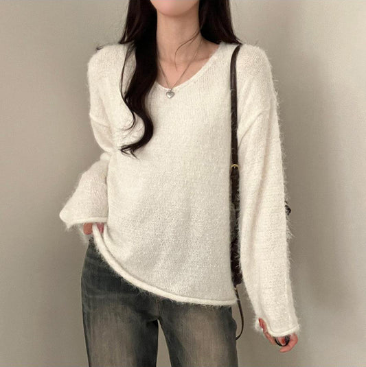 Pure Color Milk Huhoo Loose And Lazy Style Long Sleeve Pullover Sweater