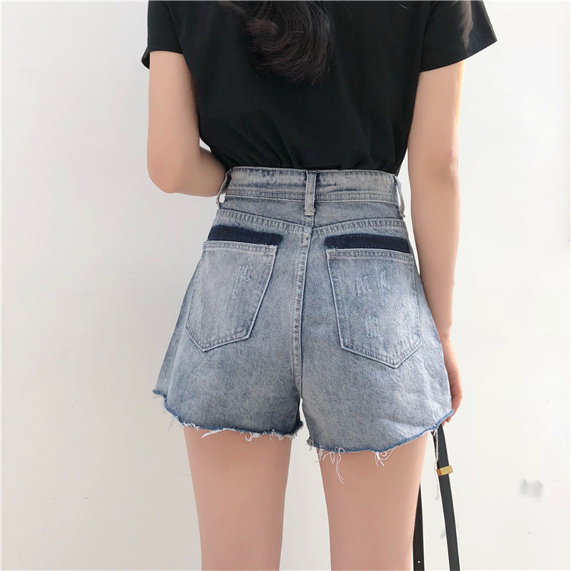 Women's Color Matching Plus Size Fat Mm Denim Shorts