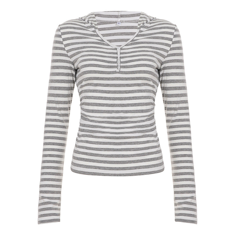 Retro Contrast Color Stripe Knitted T-shirt Women's New Top