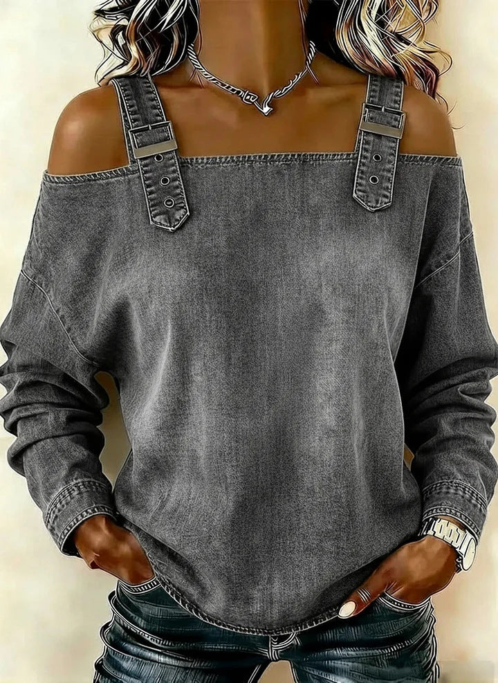 Women's Off-shoulder Strap Long-sleeve Top