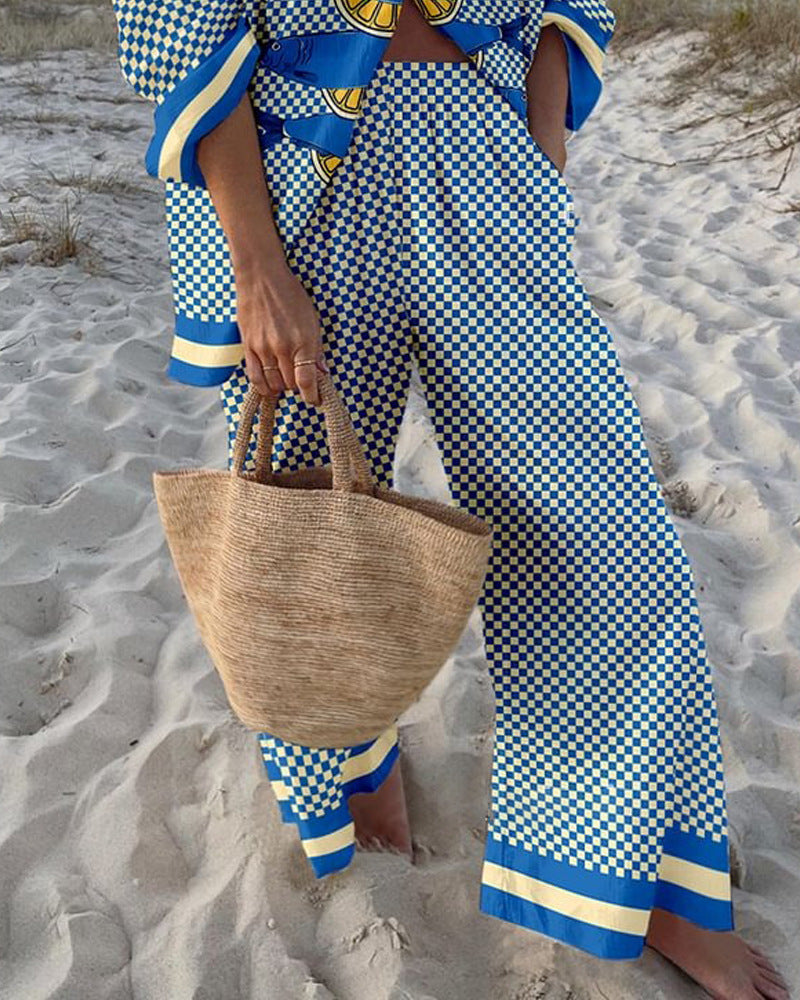 Casual Relaxed-fit Athletic Wide-leg Pants With A Fish-scale Pattern