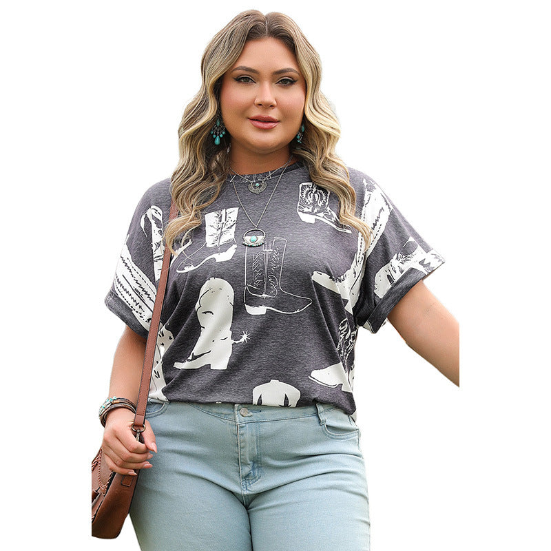 Loose Slim Fit Plus Size Round Neck Short Sleeve T-shirt