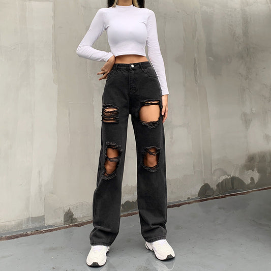 Fashion Casual High-waist Straight-leg Pants Trousers
