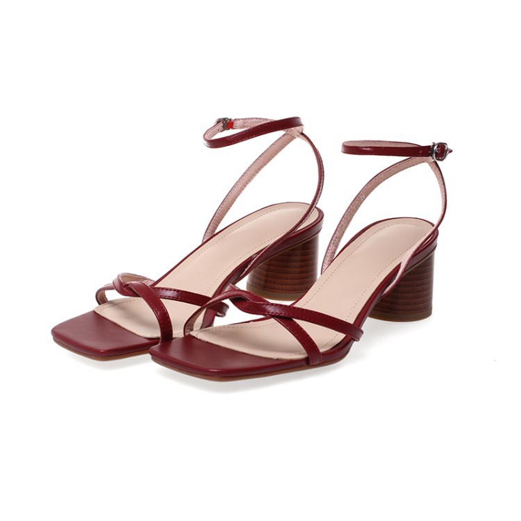 New thin strap thick heel sandals women's shoes summer
