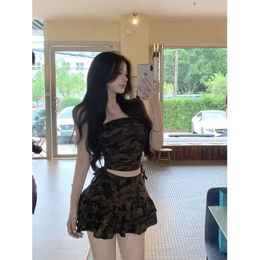 High-waisted Slimming Skirt And Sleeveless Top Two-piece Set For Women