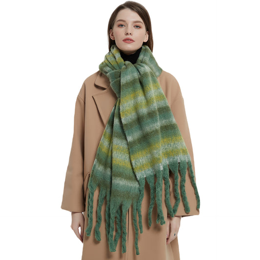 European And American Winter Thickened Circle Yarn Thick Braid Tassel Striped Scarf Shawl