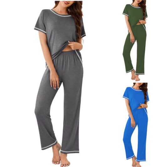 Stylish Home Sleepwear Womens Short-Sleeve Top And Long Pants Set
