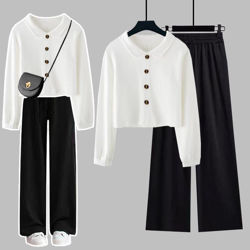 Stylish Cropped Lapel Hoodie Paired With Sleek High-waisted Wide-leg Pants