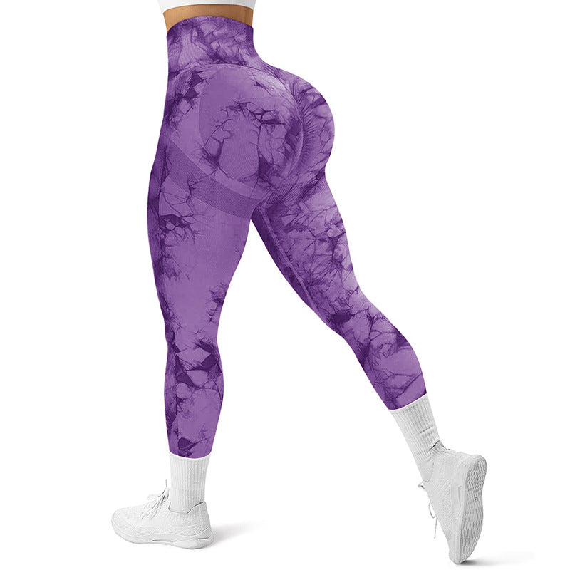 Women's Tie-dye Printed High Waist Seamless Peach Yoga Tight Trousers