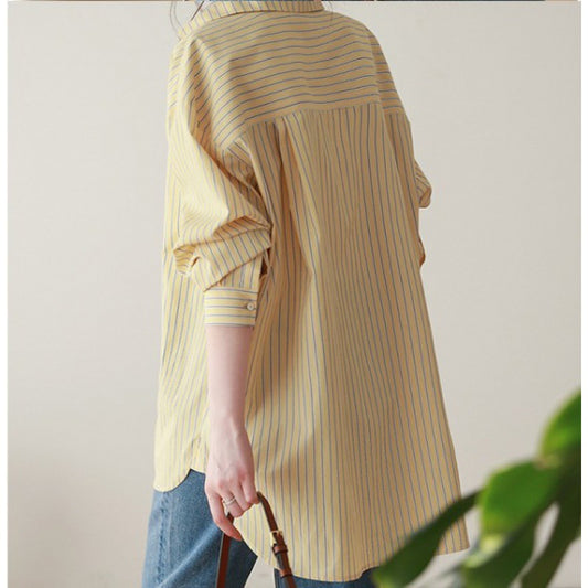 Commuter-striped Designer-style Niche Relaxed-fit Womens Shirt