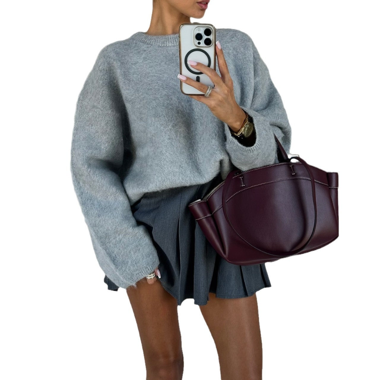 Advanced Gray Brushed Knitwear Autumn And Winter New Korean Style French Lazy Style