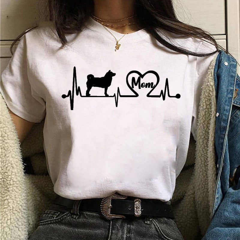 Cute Shiba Inu Print Men And Women Couple T-shirt Bottoming