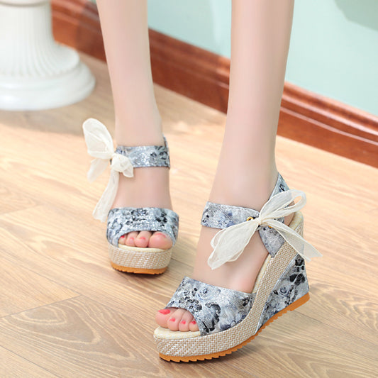 Lace Fish Mouth Ribbon High Heel Ladies Sandals