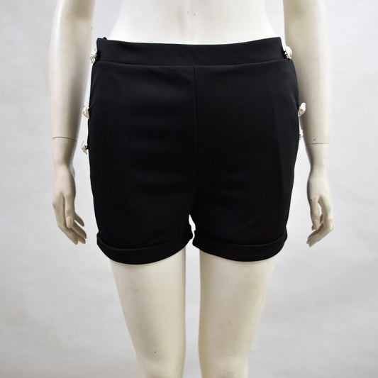 Hot sexy solid color button decorative shorts