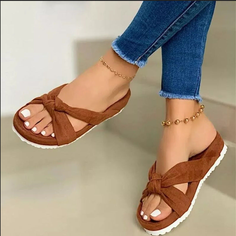 Light Foam Platform Suede Bow Casual Slippers