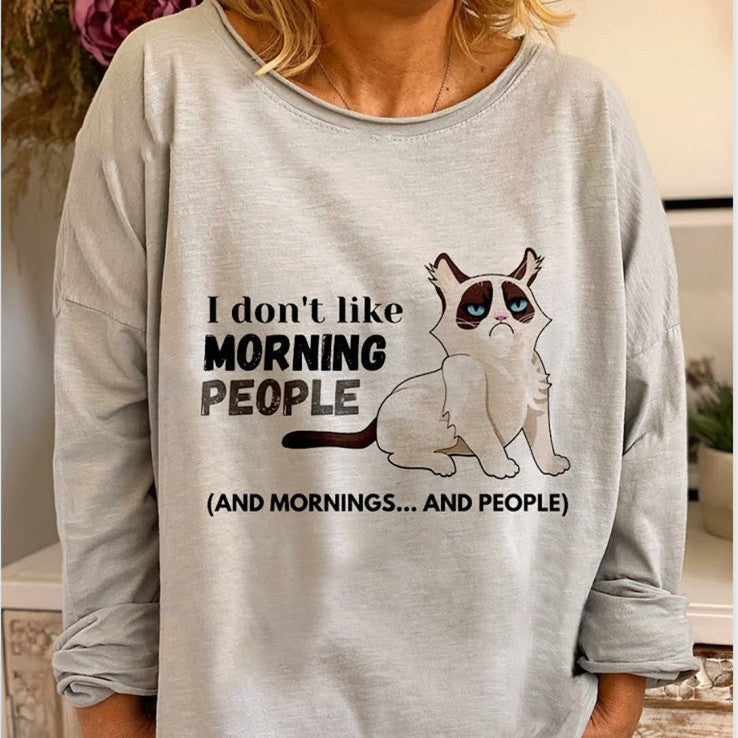 Europa Og USA Udenrigshandel Løs Dynamisk Print Mønster T-shirt Sweater Dame