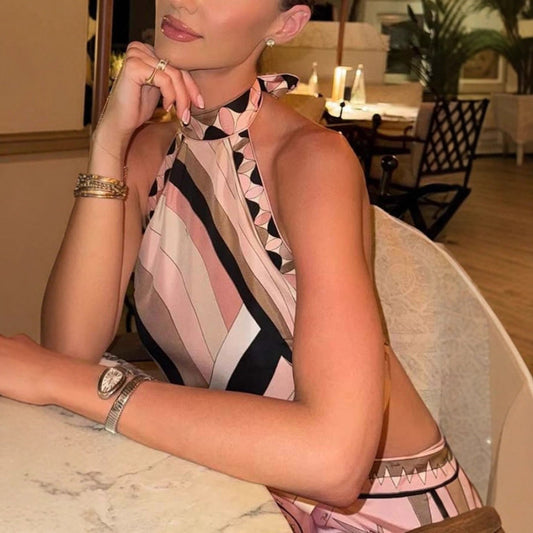 Printed Satin Top And Skirt Two-piece Set