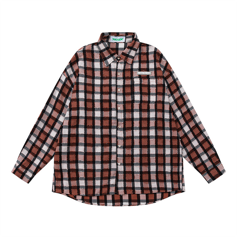 Loose Casual American High Street Frayed Design Lapel Shirt