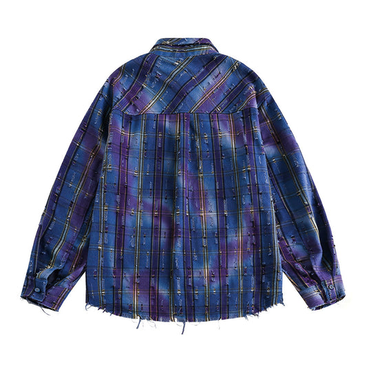 Tie-dye Gradient Plaid Shirt Men's High Street Fashion Design Sense