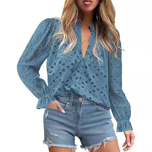 Women's Autumn Top Fashion Horn Long Sleeve Casual