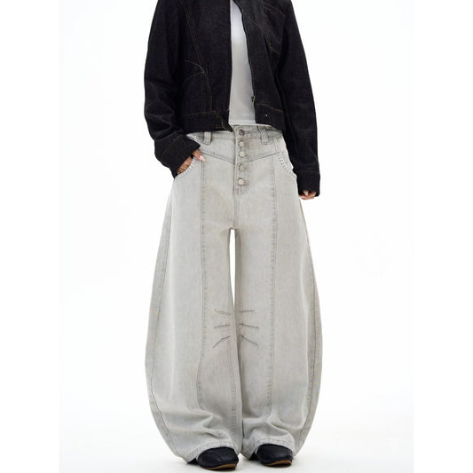 Ice-Feel Tencel Scimitar-Shape Wide-Leg Denim Jeans
