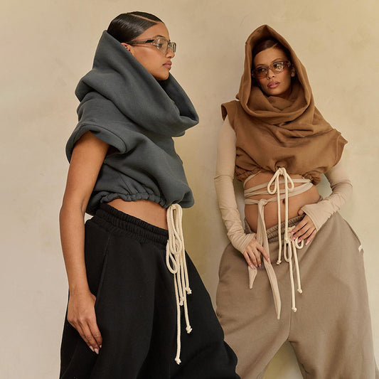 Womens Casual Oversized Collar Sleeveless Drawstring Hooded Sweatshirt