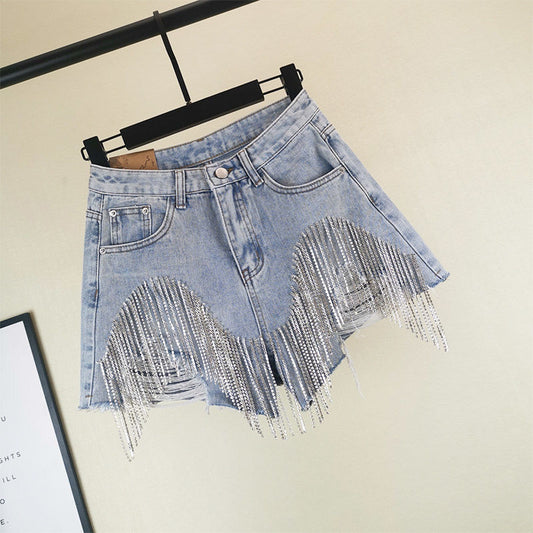 Women's High Waist Slim Sexy Tassel Chain Jeans