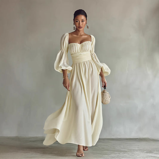 Puff Sleeves Ruched Waist Gothic Dress