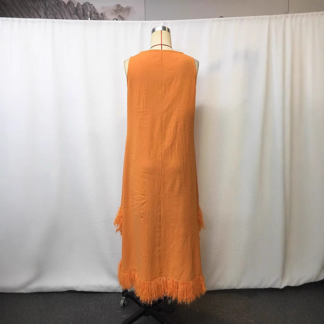 Denim-style Casual Patchwork Fringed Dress