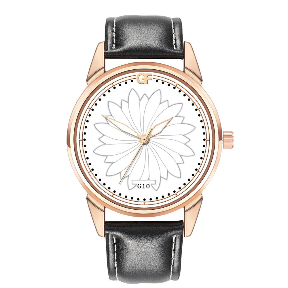 GF stainless steel leather quartz watch