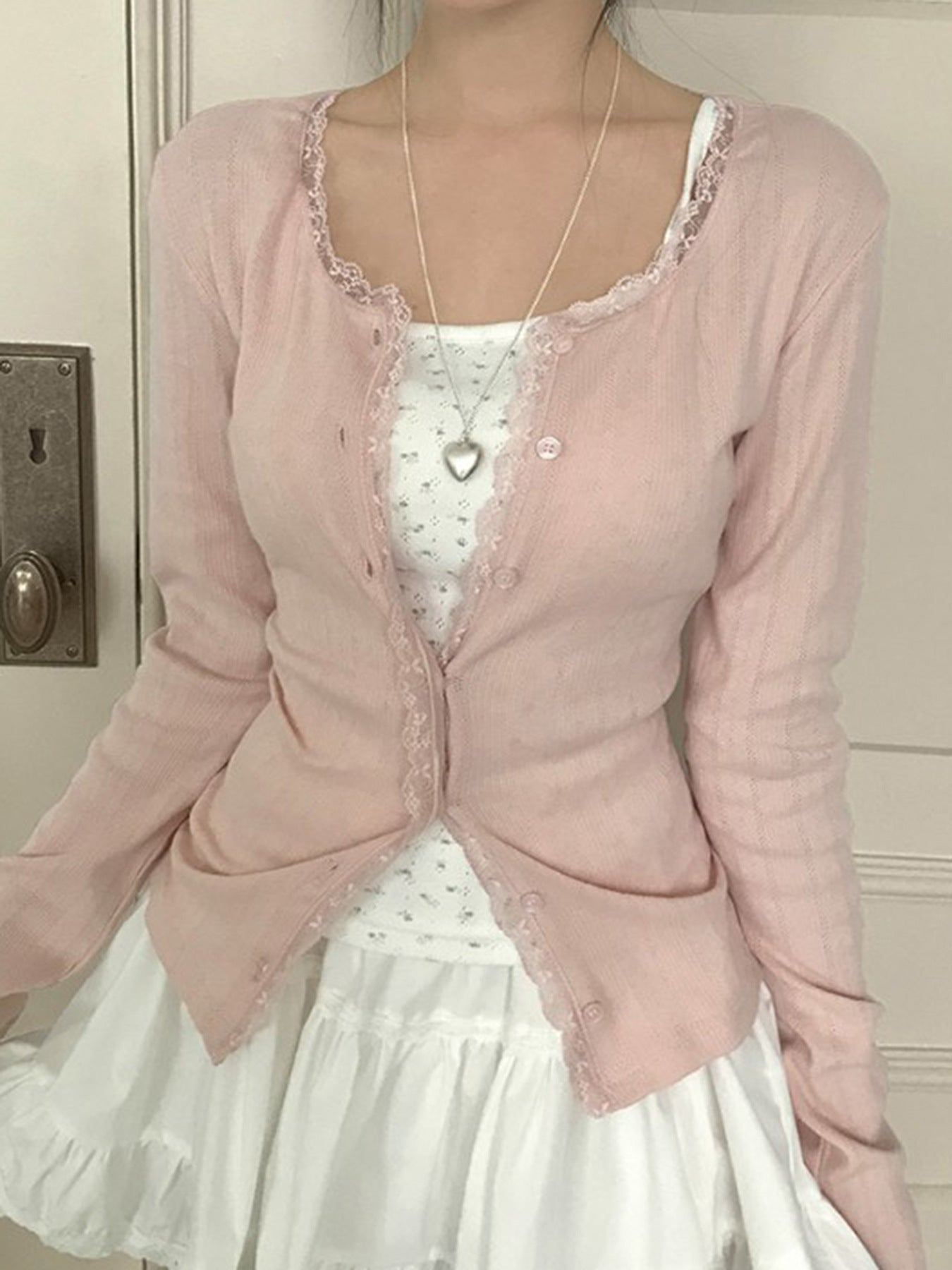 Women's Lace Stitching Light Long Sleeve Knitted Coat