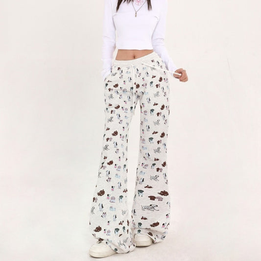 Elastic Waist Printed Sweatpants Sports Loose