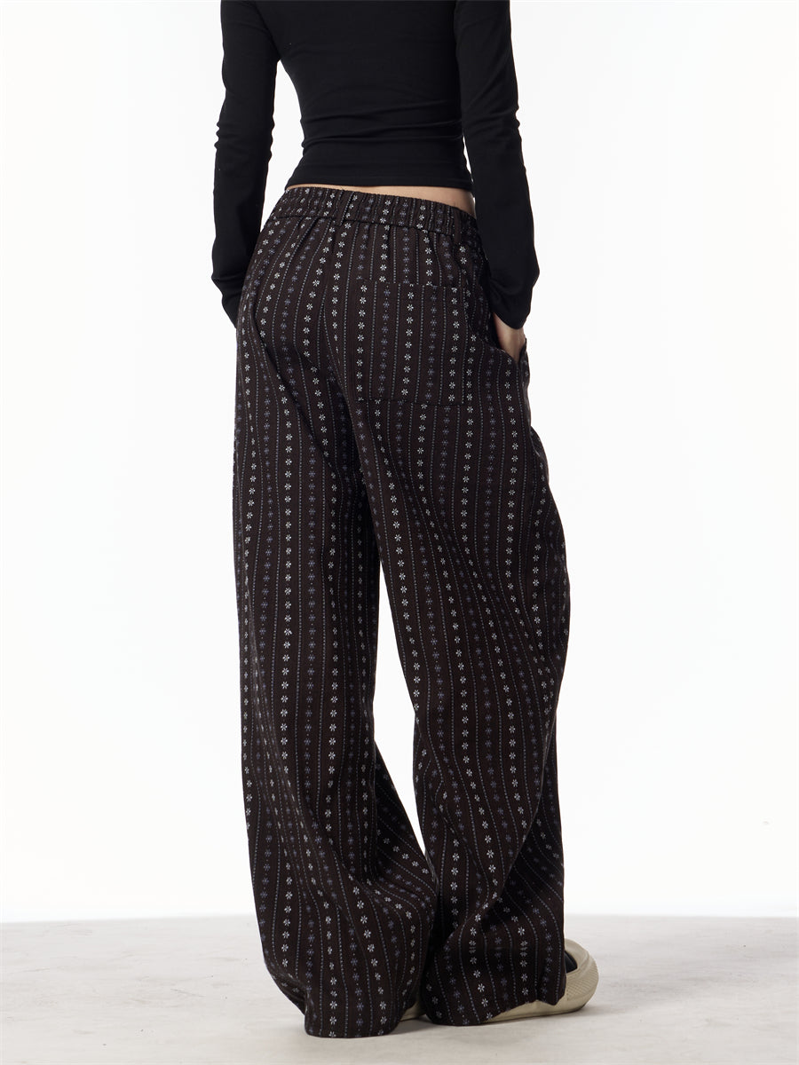 Spring New Retro Jacquard All-matching Straight Wide-leg Pants