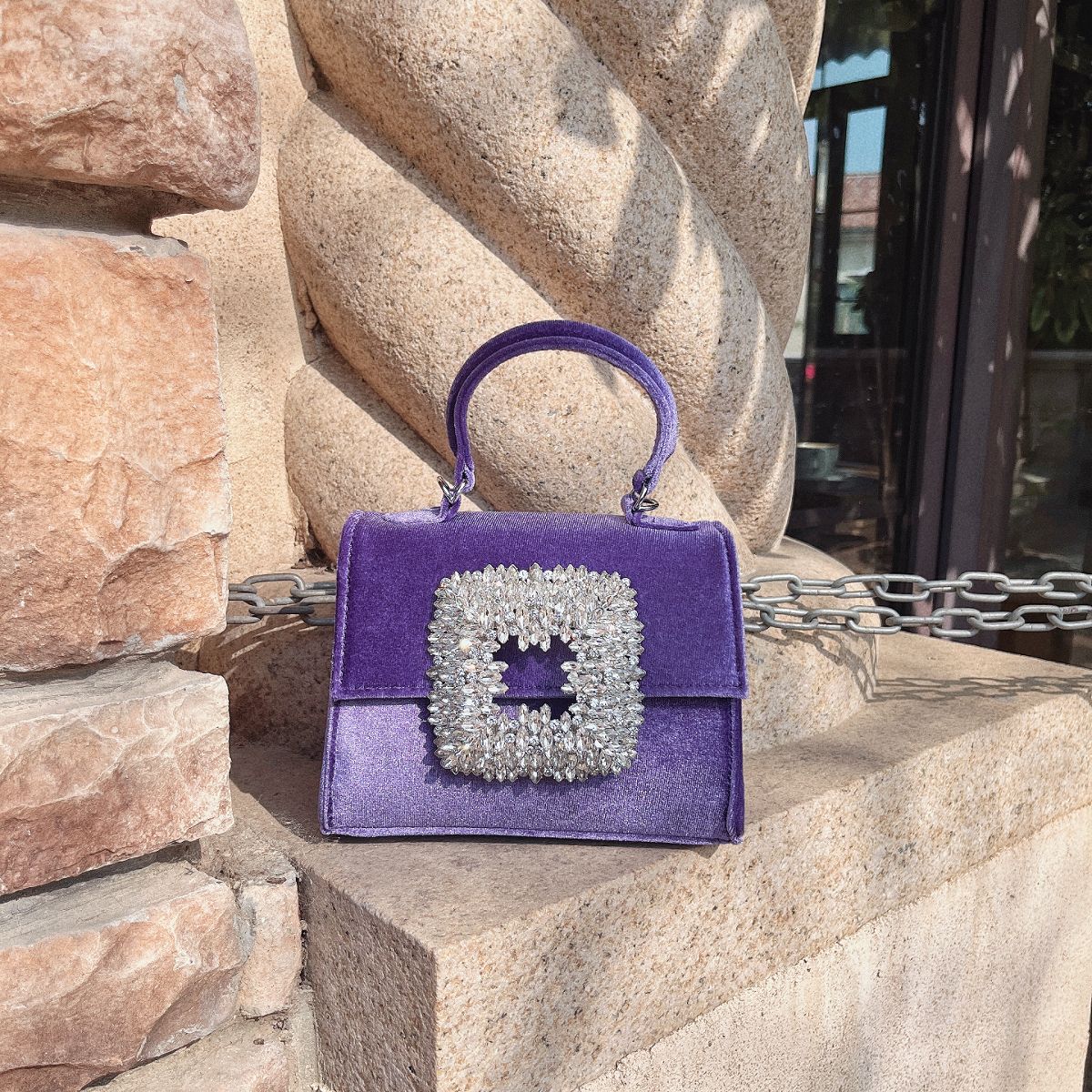Flower Velvet Diamond Small Square Dinner Full Diamond Portable Messenger Bag