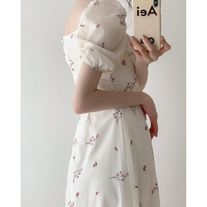 Temperament Floral Bubble Sleeved Dress