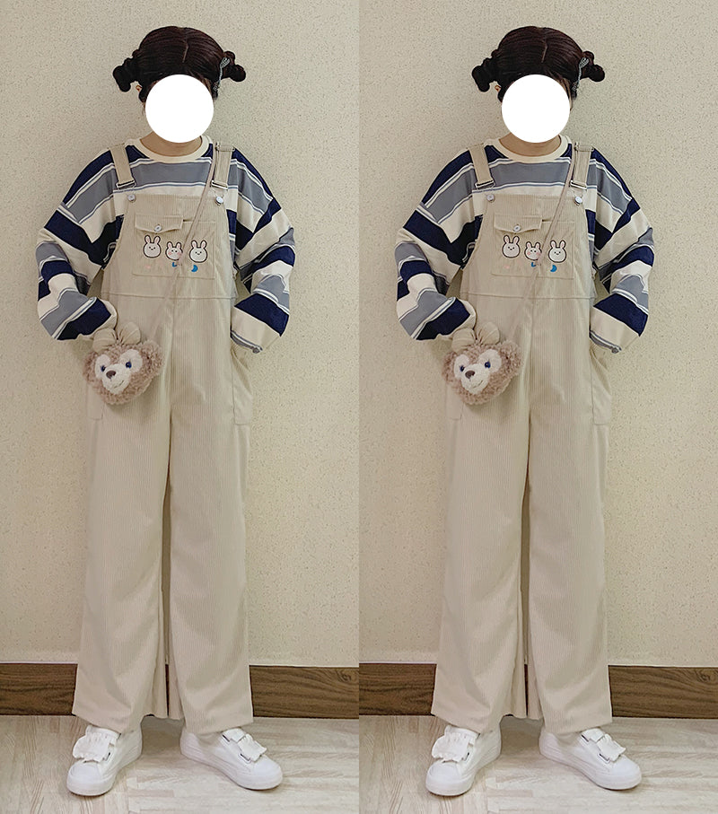 Corduroy Overalls Cute Foreign Style Agereducing Korean Version Loose Wide-legged Small Man