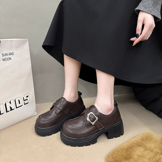 British-style Thick-soled Height-increasing Leather Shoes