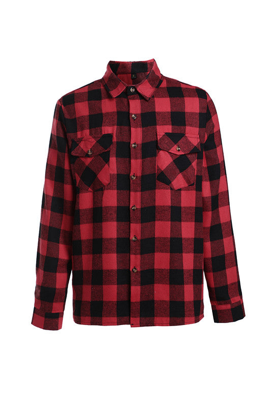 Long-sleeved Pocket Checked Shirt With A Lapel For Young Men In Autumn And