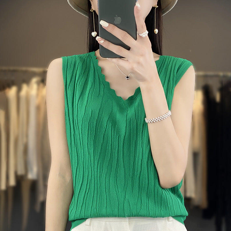 Women's V-neck Ice Silk Camisole Sleeveless Top