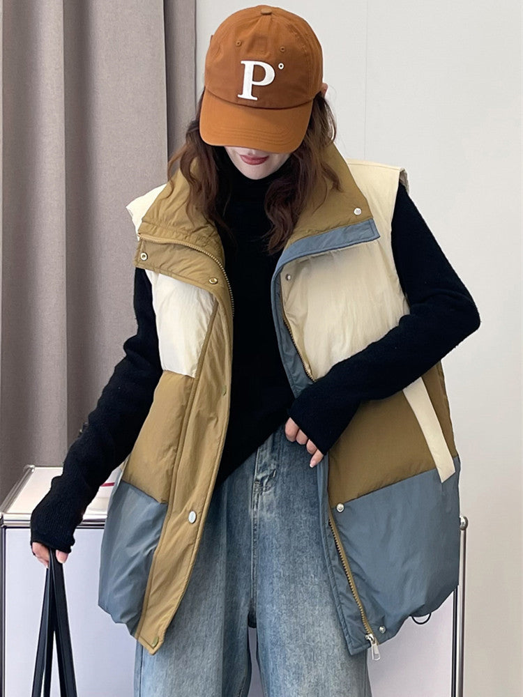 Loose Plus Size Down Vest Women's Color Matching Winter New