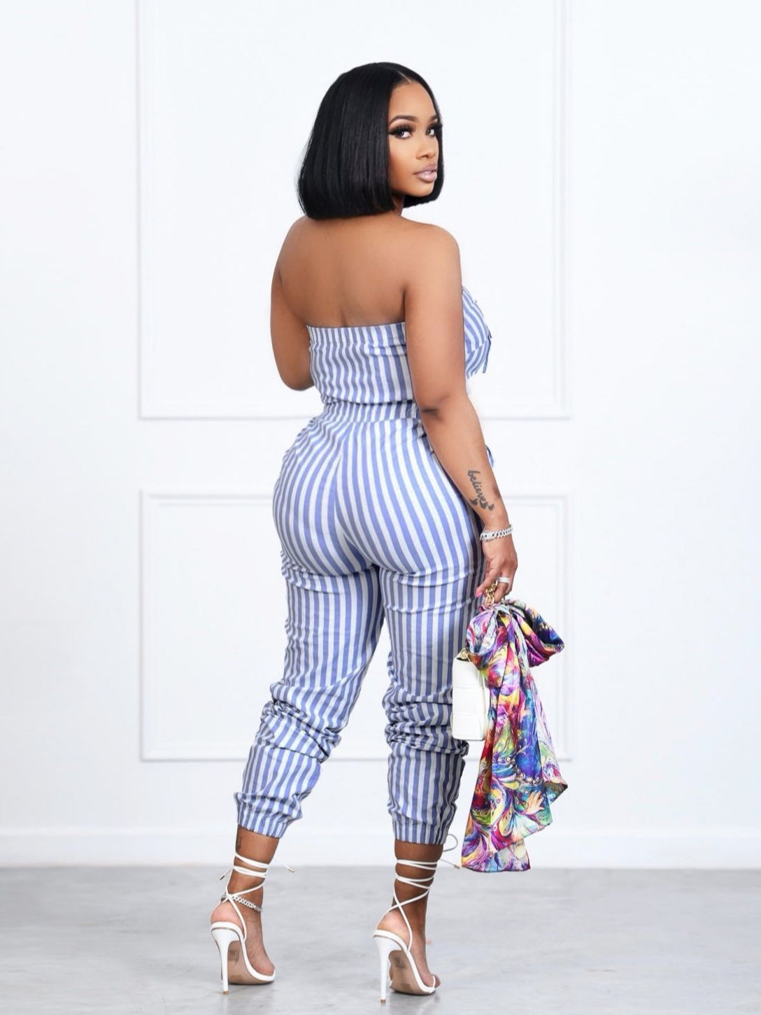 Fashion Ladies Striped Tube Top Jumpsuit