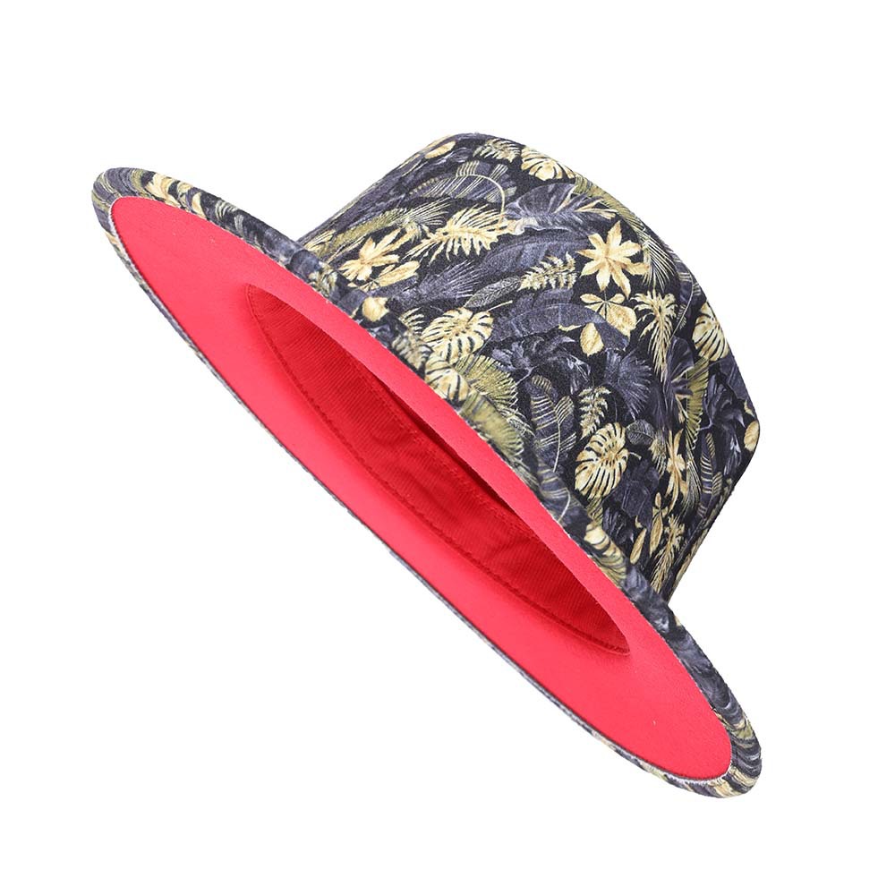 Stylish Leaf-Print Sun-Protective Wide-Brim Gentlemans Hat