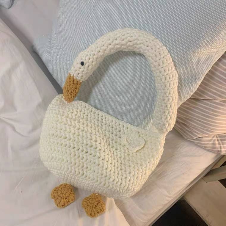 Strikket Gås Vævet Taske Med Uld Hæklet Håndlavet Diy Materiale