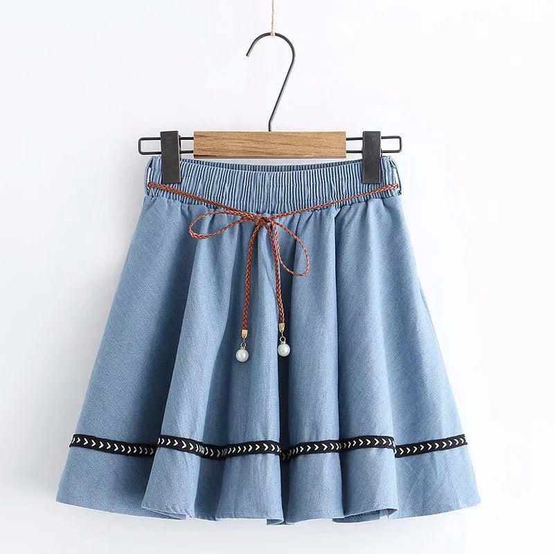 The New Small Waist Slim Slimming Pearl Belt Girl Short Skirt