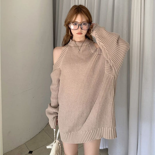 Knitwear Women's Korean-style Commuter Thick Needle Ripped Mid-length Women's Sweater Top