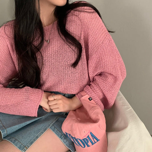 Knitted Sun Protection Shirt Loose Short Loose Pullover Blouse