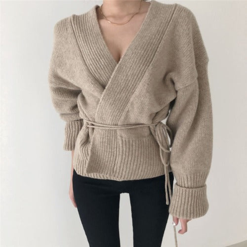 Efterårs- og vinter- "lazy wind" infrarød V-hals strikket cardigan sweater